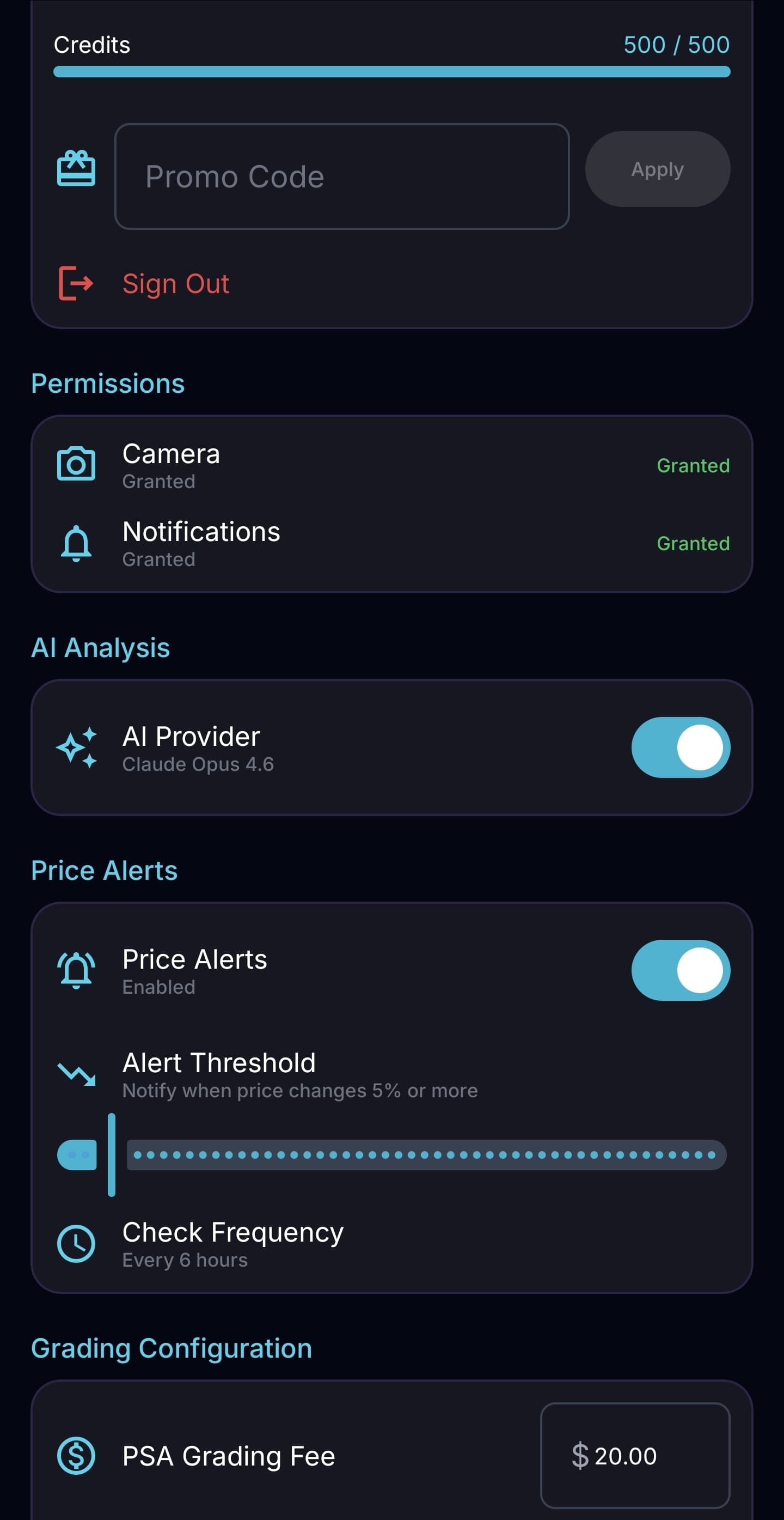 Settings & Credits